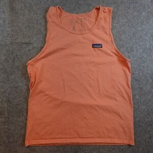 Patagonia Top Mens Medium Orange Organic Cotton P-6 Label Logo Tank Sleeveless